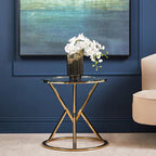 Champagne Gold Stainless Steel Base Round End Table with Tempered Glass Top | Allure