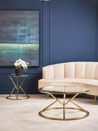 Champagne Gold Stainless Steel Base Round End Table with Tempered Glass Top | Allure