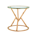 Rose Gold Stainless Steel Base Round End Table with Tempered Glass Top | Allure