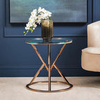 Rose Gold Stainless Steel Base Round End Table with Tempered Glass Top | Allure
