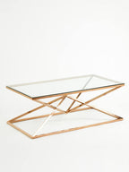 Corseted Rose Gold Triangle Steel Base Coffee Table with Tempered Glass Top | Allure