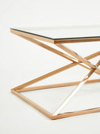 Corseted Rose Gold Triangle Steel Base Coffee Table with Tempered Glass Top | Allure