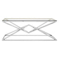 Tempered Glass Top Coffee Table with Silver Sculptural Pyramid Frame Base | Allure