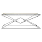 Tempered Glass Top Coffee Table with Silver Sculptural Pyramid Frame Base | Allure