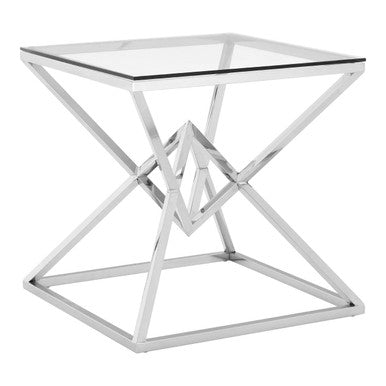 Silver Stainless Steel Base Square Coffee Table with Tempered Glass Top | Allure
