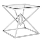Silver Stainless Steel Base Square Coffee Table with Tempered Glass Top | Allure