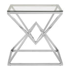 Silver Stainless Steel Base Square Coffee Table with Tempered Glass Top | Allure