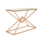 Corseted Rose Gold Steel Base Console Table with Tempered Glass Top | Allure