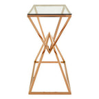 Corseted Rose Gold Steel Base Console Table with Tempered Glass Top | Allure