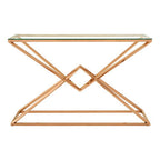 Corseted Rose Gold Steel Base Console Table with Tempered Glass Top | Allure