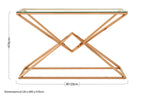 Corseted Rose Gold Steel Base Console Table with Tempered Glass Top | Allure
