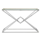 Rectangular Tempered Glass Top Console Table with Silver Stainless Steel Frame | Allure
