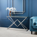 Rectangular Tempered Glass Top Console Table with Silver Stainless Steel Frame | Allure
