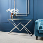 Rectangular Tempered Glass Top Console Table with Silver Stainless Steel Frame | Allure