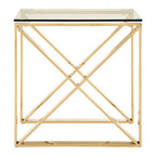 Champagne Gold Stainless Steel Cross Legs End Table with Tempered Glass Top | Allure