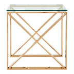 Rose Gold Stainless Steel Cross Legs End Table with Tempered Glass Top | Allure