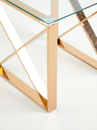 Rose Gold Stainless Steel Cross Legs End Table with Tempered Glass Top | Allure