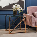 Rose Gold Stainless Steel Cross Legs End Table with Tempered Glass Top | Allure