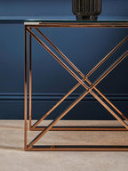 Rose Gold Stainless Steel Cross Legs End Table with Tempered Glass Top | Allure