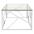 Rectangular Tempered Glass Top Coffee Table with Champagne Gold Geometric Steel Legs | Allure