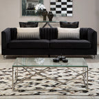 Rectangular Tempered Glass Top Coffee Table with Champagne Gold Geometric Steel Legs | Allure