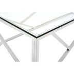 Rectangular Tempered Glass Top Coffee Table with Champagne Gold Geometric Steel Legs | Allure
