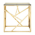 Champagne Gold Geometric Stainless Steel End Table with Tempered Glass Top | Allure
