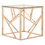 Rose Gold Geometric Stainless Steel End Table with Tempered Glass Top | Allure