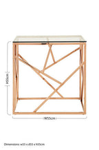 Rose Gold Geometric Stainless Steel End Table with Tempered Glass Top | Allure