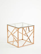 Rose Gold Geometric Stainless Steel End Table with Tempered Glass Top | Allure