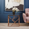 Rose Gold Geometric Stainless Steel End Table with Tempered Glass Top | Allure