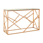 Rose Gold Stainless Steel Geometric Console Table with Tempered Glass Top | Allure