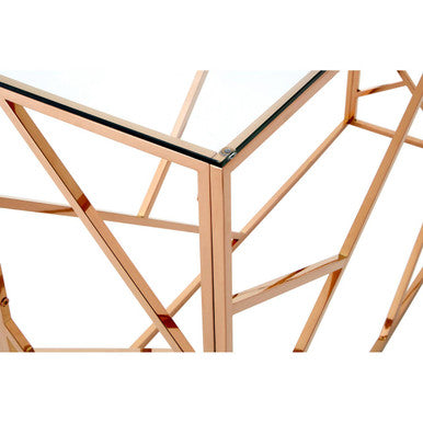 Rose Gold Stainless Steel Geometric Console Table with Tempered Glass Top | Allure