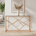 Rose Gold Stainless Steel Geometric Console Table with Tempered Glass Top | Allure