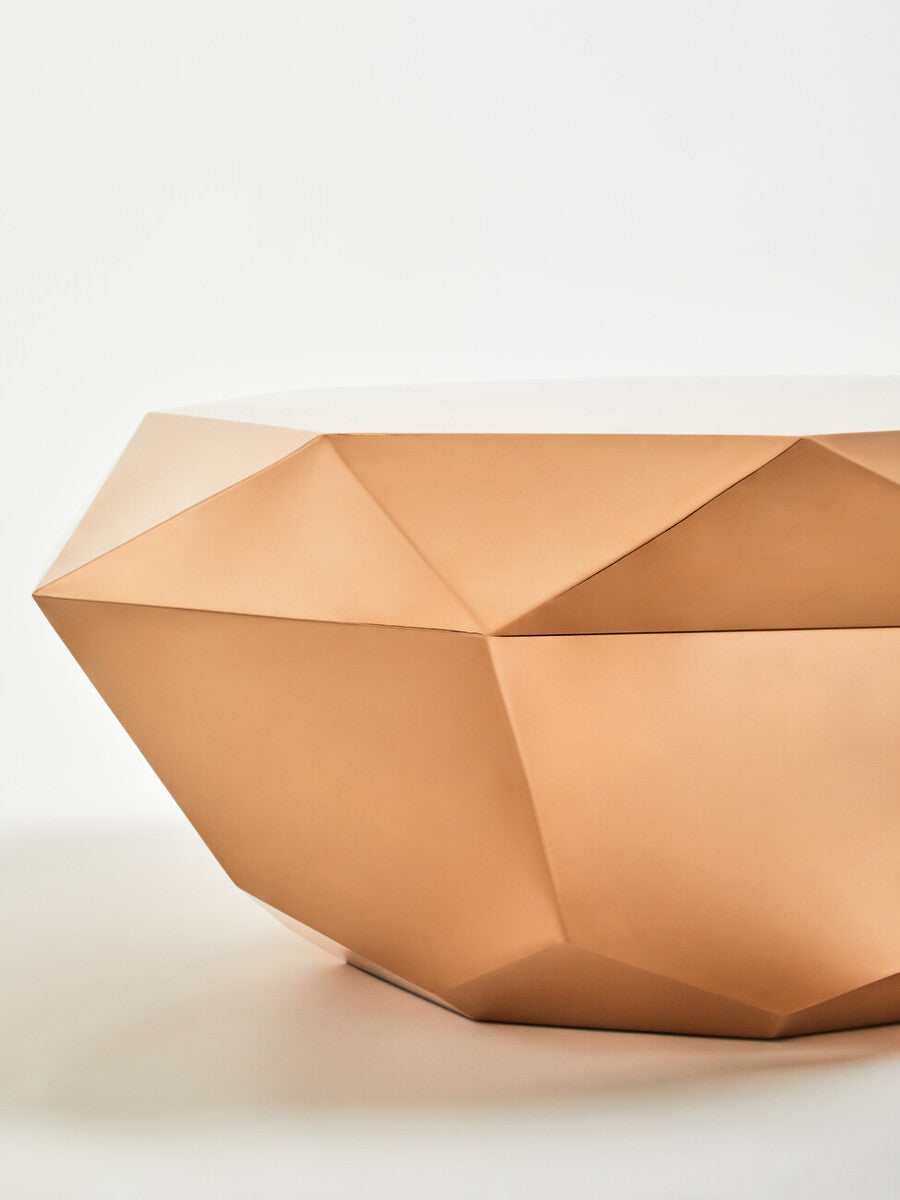 Gold Diamond Cut Stainless Steel Coffee Table with Hexagonal Tabletop | Allure
