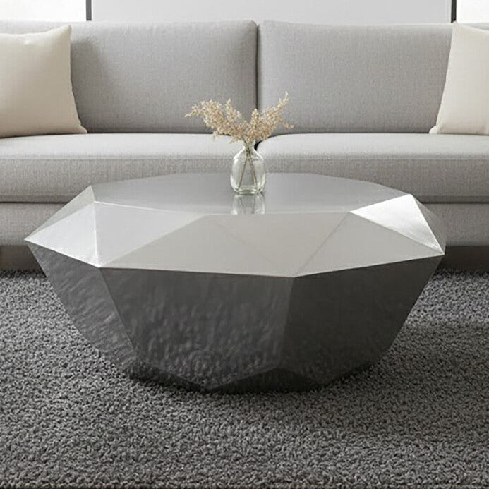 Silver Diamond Cut Stainless Steel Coffee Table with Hexagonal Tabletop | Allure