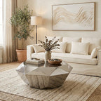 Silver Diamond Cut Stainless Steel Coffee Table with Hexagonal Tabletop | Allure