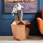 Rose Gold Diamond Cut Stainless Steel End Table with Hexagonal Tabletop | Allure
