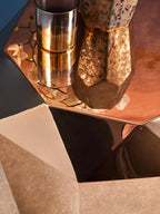 Rose Gold Diamond Cut Stainless Steel End Table with Hexagonal Tabletop | Allure