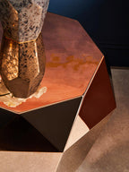 Rose Gold Diamond Cut Stainless Steel End Table with Hexagonal Tabletop | Allure