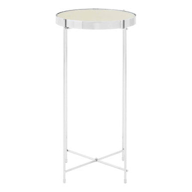 Mirrored Glass Top Tall Side Table with Silver Slim Metal Legs | Allure