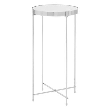 Mirrored Glass Top Tall Side Table with Silver Slim Metal Legs | Allure