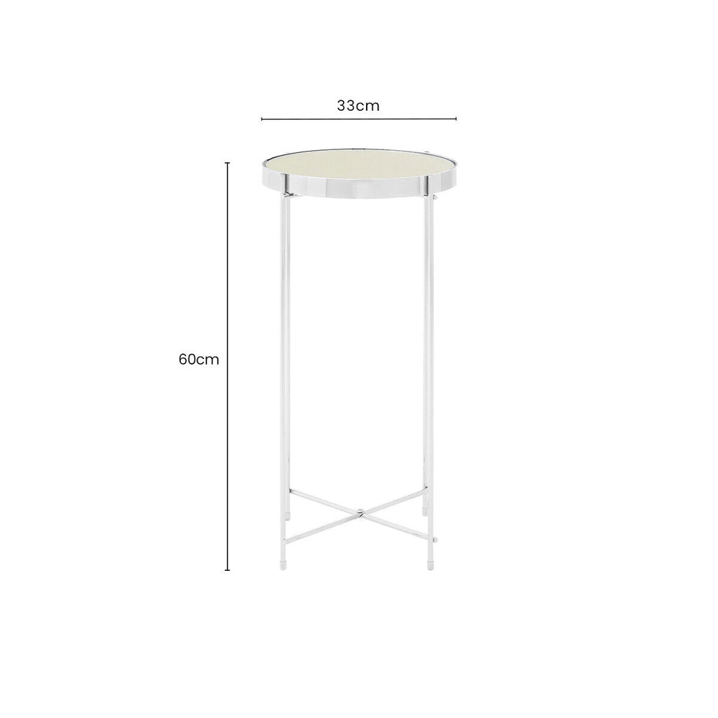 Mirrored Glass Top Tall Side Table with Silver Slim Metal Legs | Allure