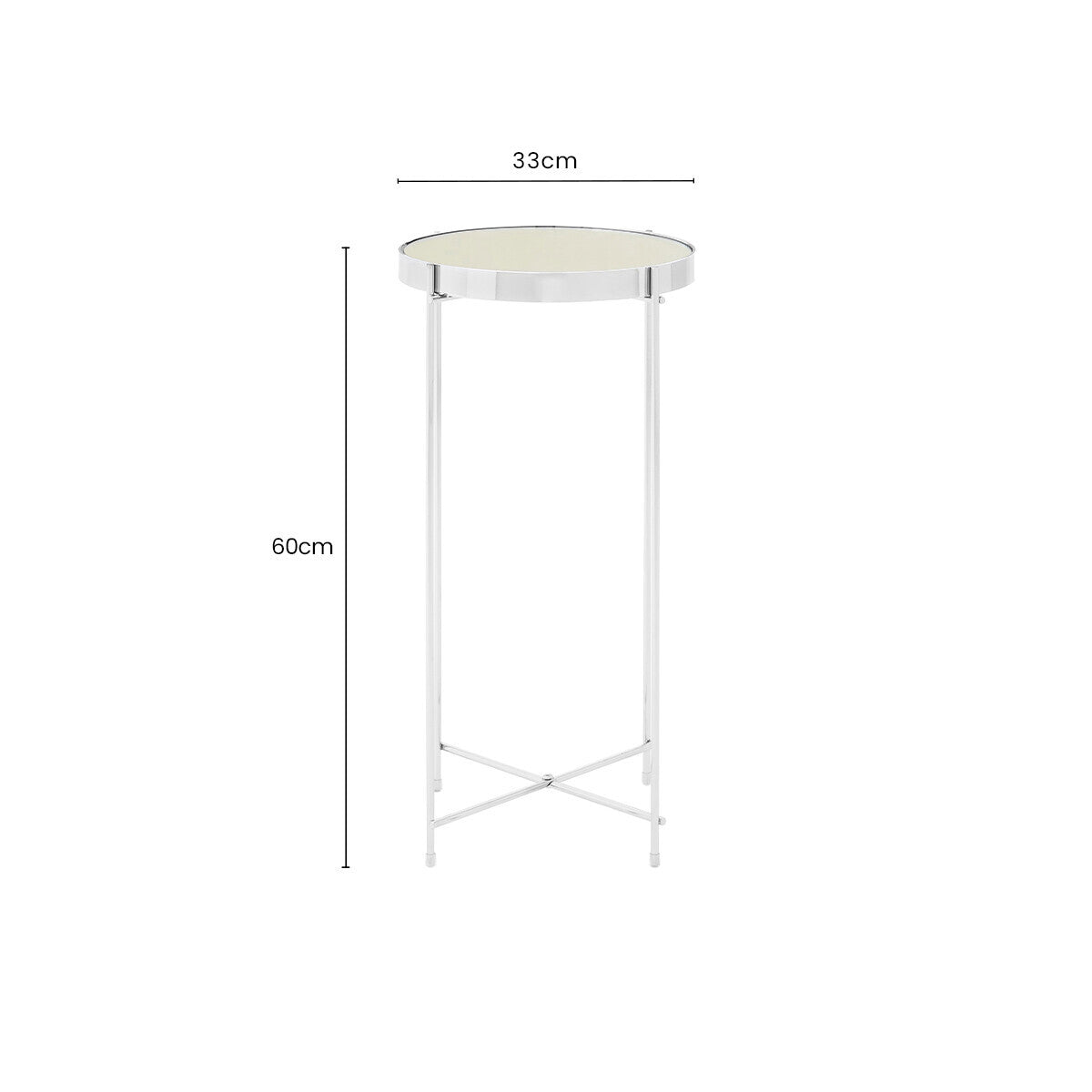 Mirrored Glass Top Tall Side Table with Silver Slim Metal Legs | Allure