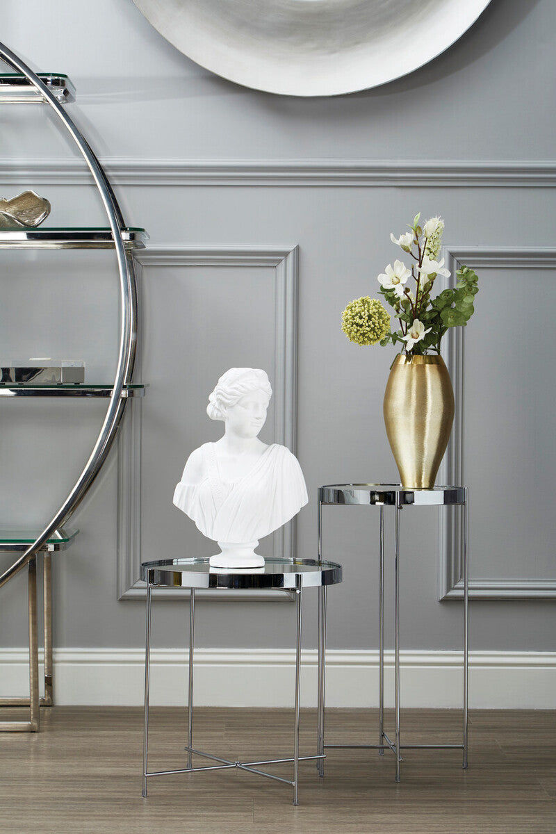 Mirrored Glass Top Tall Side Table with Silver Slim Metal Legs | Allure