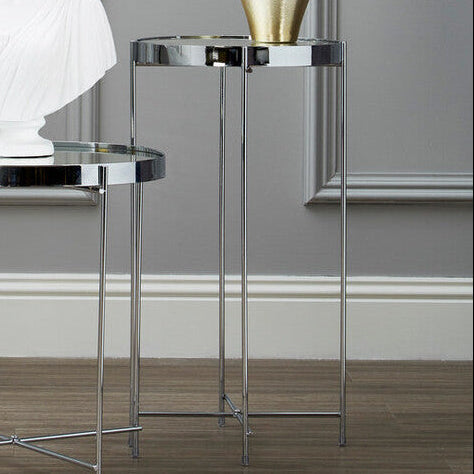 Mirrored Glass Top Tall Side Table with Silver Slim Metal Legs | Allure