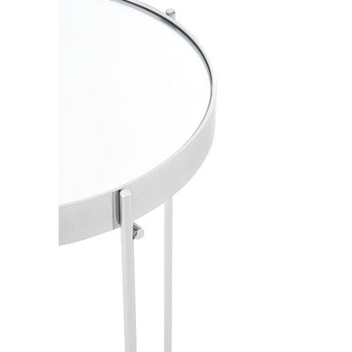 Mirrored Glass Top Tall Side Table with Silver Slim Metal Legs | Allure