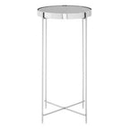 Mirrored Glass Top Tall Side Table with Grey Slim Metal Legs | Allure