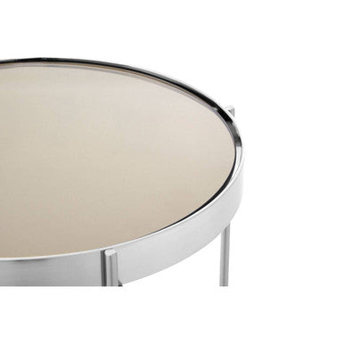 Mirrored Glass Top Tall Side Table with Grey Slim Metal Legs | Allure