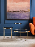 Mirrored Glass Top Tall Side Table with Black Slim Metal Legs, Allure